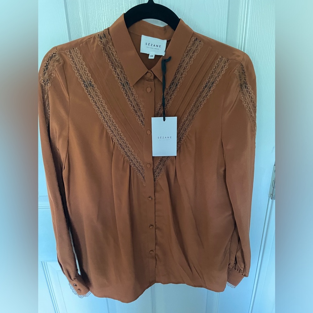 Sezane Jane Silk Shirt Top, size 38